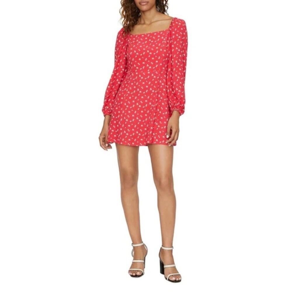 New Sanctuary Red Wildflower Floral Cilia Long Sleeve Mini‎ Dress 8
